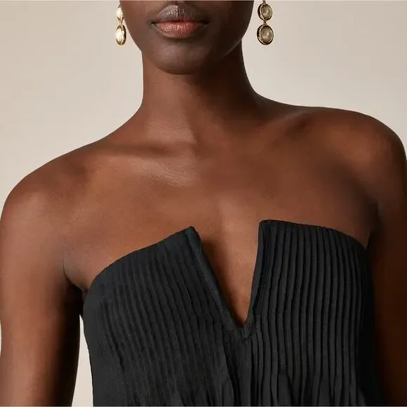 J.Crew Collection Strapless Notched Maxi Dress Cotton Formal Black US 4 NWT - Picture 3 of 13